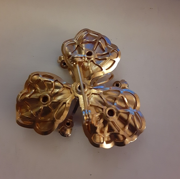 Blue Purple Green Rhinestone Gold Tone Flower Pin / Pendent - Picture 3 of 3